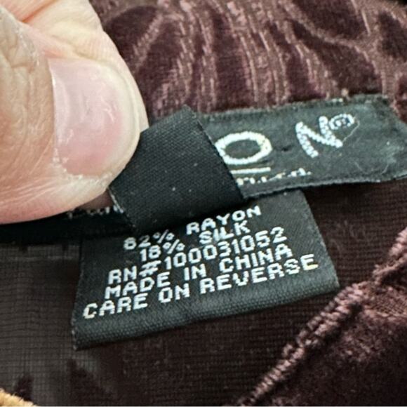 Citron Brown Velvet Butterfly Mandarin Collar Neck Button Up Blouse Small Asian - Picture 6 of 12